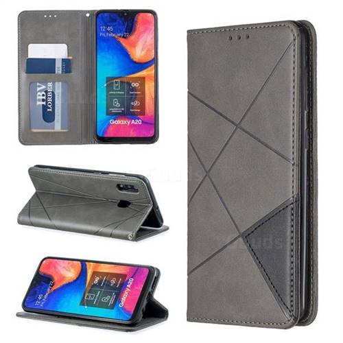 Prismatic Slim Magnetic Sucking Stitching Wallet Flip Cover for Samsung Galaxy A20 - Gray