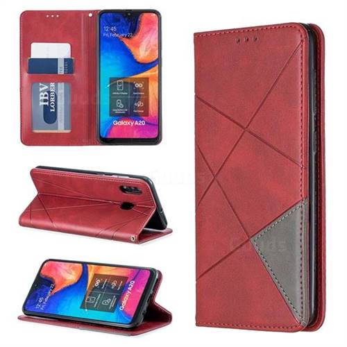 Prismatic Slim Magnetic Sucking Stitching Wallet Flip Cover for Samsung Galaxy A20 - Red