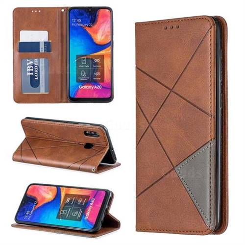 Prismatic Slim Magnetic Sucking Stitching Wallet Flip Cover for Samsung Galaxy A20 - Brown