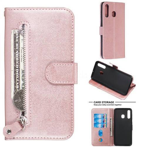 Retro Luxury Zipper Leather Phone Wallet Case for Samsung Galaxy A20 - Pink