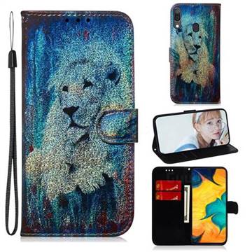 White Lion Laser Shining Leather Wallet Phone Case for Samsung Galaxy A20