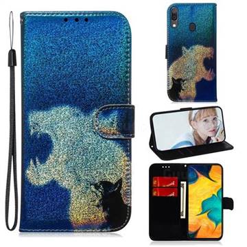 Cat and Leopard Laser Shining Leather Wallet Phone Case for Samsung Galaxy A20
