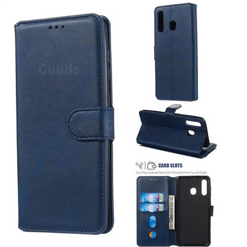 Retro Calf Matte Leather Wallet Phone Case for Samsung Galaxy A20 - Blue