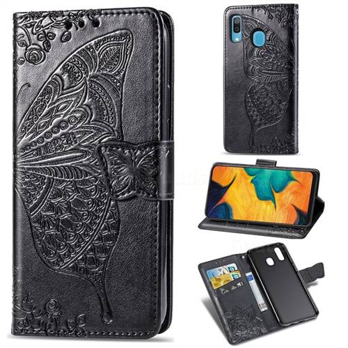 Embossing Mandala Flower Butterfly Leather Wallet Case for Samsung Galaxy A20 - Black