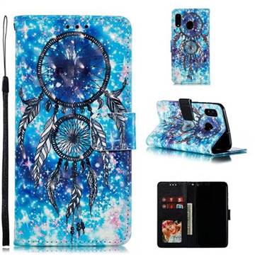 Blue Wind Chime 3D Painted Leather Phone Wallet Case for Samsung Galaxy A20