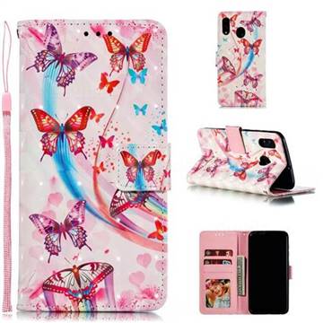 Ribbon Flying Butterfly 3D Painted Leather Phone Wallet Case for Samsung Galaxy A20