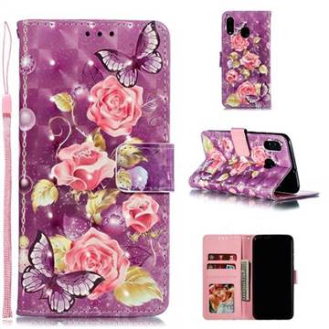 Purple Butterfly Flower 3D Painted Leather Phone Wallet Case for Samsung Galaxy A20