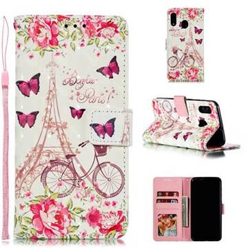 Bicycle Flower Tower 3D Painted Leather Phone Wallet Case for Samsung Galaxy A20