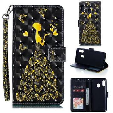 Golden Butterfly Girl 3D Painted Leather Phone Wallet Case for Samsung Galaxy A20