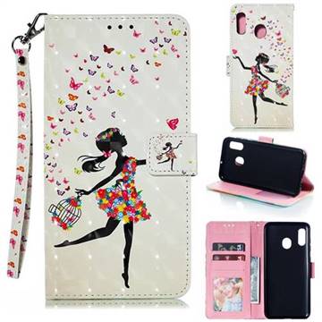 Flower Girl 3D Painted Leather Phone Wallet Case for Samsung Galaxy A20