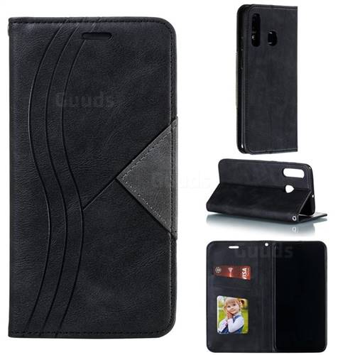 Retro S Streak Magnetic Leather Wallet Phone Case for Samsung Galaxy A20 - Black