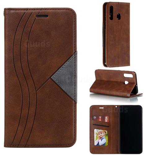 Retro S Streak Magnetic Leather Wallet Phone Case for Samsung Galaxy A20 - Brown