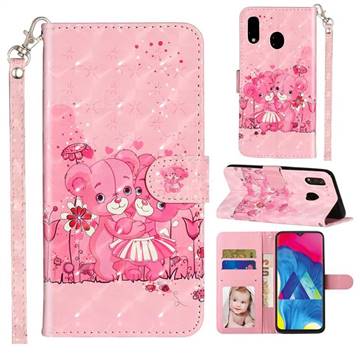Pink Bear 3D Leather Phone Holster Wallet Case for Samsung Galaxy A20