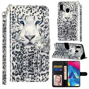 White Leopard 3D Leather Phone Holster Wallet Case for Samsung Galaxy A20