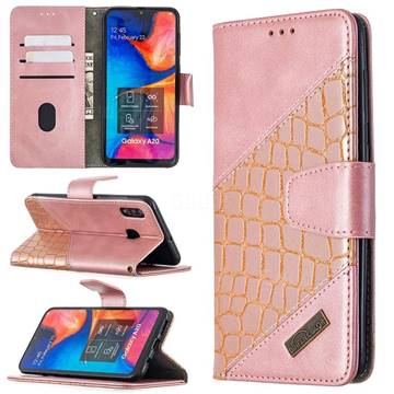BinfenColor BF04 Color Block Stitching Crocodile Leather Case Cover for Samsung Galaxy A20 - Rose Gold