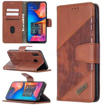 BinfenColor BF04 Color Block Stitching Crocodile Leather Case Cover for Samsung Galaxy A20 - Brown