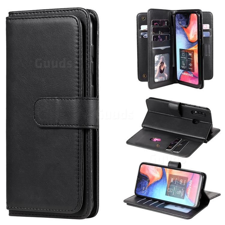 Multi-function Ten Card Slots and Photo Frame PU Leather Wallet Phone Case Cover for Samsung Galaxy A20 - Black