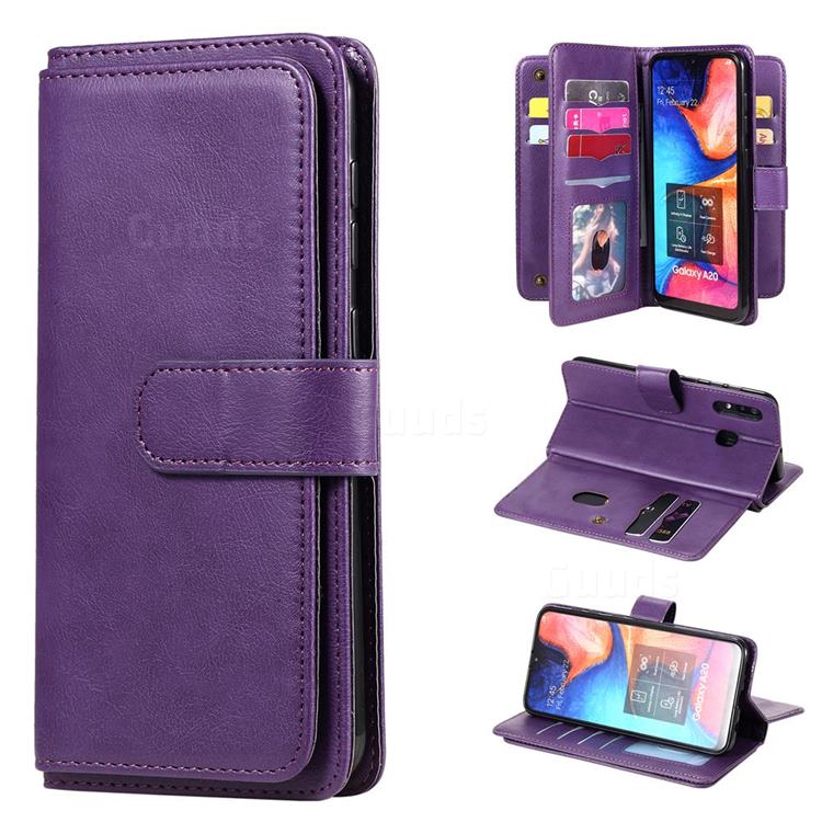 Multi-function Ten Card Slots and Photo Frame PU Leather Wallet Phone Case Cover for Samsung Galaxy A20 - Violet