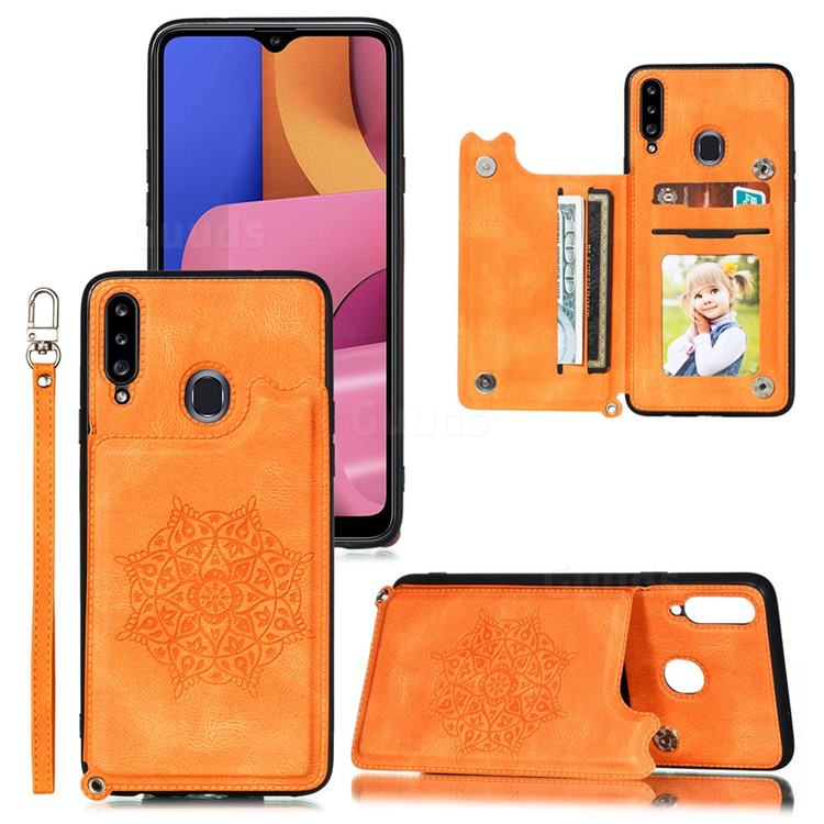 Luxury Mandala Multi-function Magnetic Card Slots Stand Leather Back Cover for Samsung Galaxy A20 - Yellow