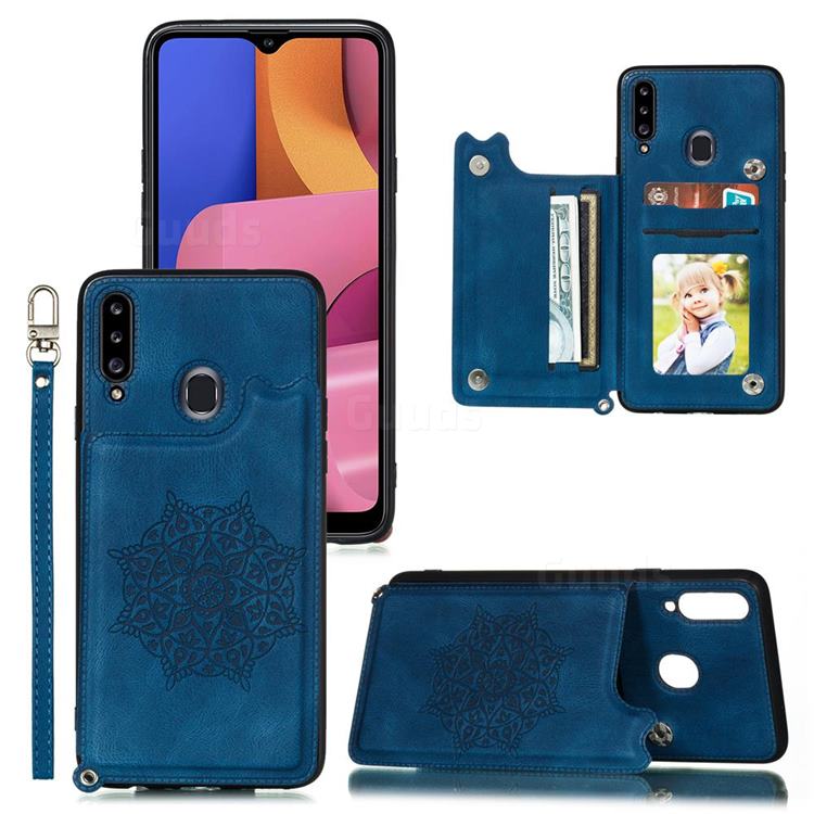 Luxury Mandala Multi-function Magnetic Card Slots Stand Leather Back Cover for Samsung Galaxy A20 - Blue