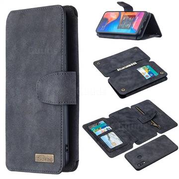 Binfen Color BF07 Frosted Zipper Bag Multifunction Leather Phone Wallet for Samsung Galaxy A20 - Black