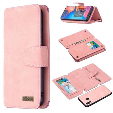 Binfen Color BF07 Frosted Zipper Bag Multifunction Leather Phone Wallet for Samsung Galaxy A20 - Pink
