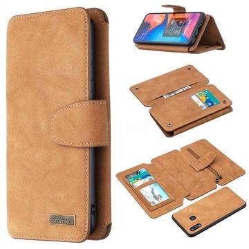 Binfen Color BF07 Frosted Zipper Bag Multifunction Leather Phone Wallet for Samsung Galaxy A20 - Brown