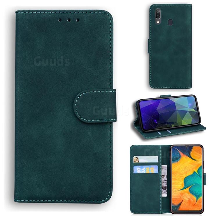 Retro Classic Skin Feel Leather Wallet Phone Case for Samsung Galaxy A20 - Green