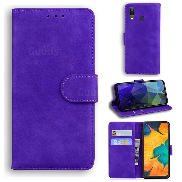 Retro Classic Skin Feel Leather Wallet Phone Case for Samsung Galaxy A20 - Purple