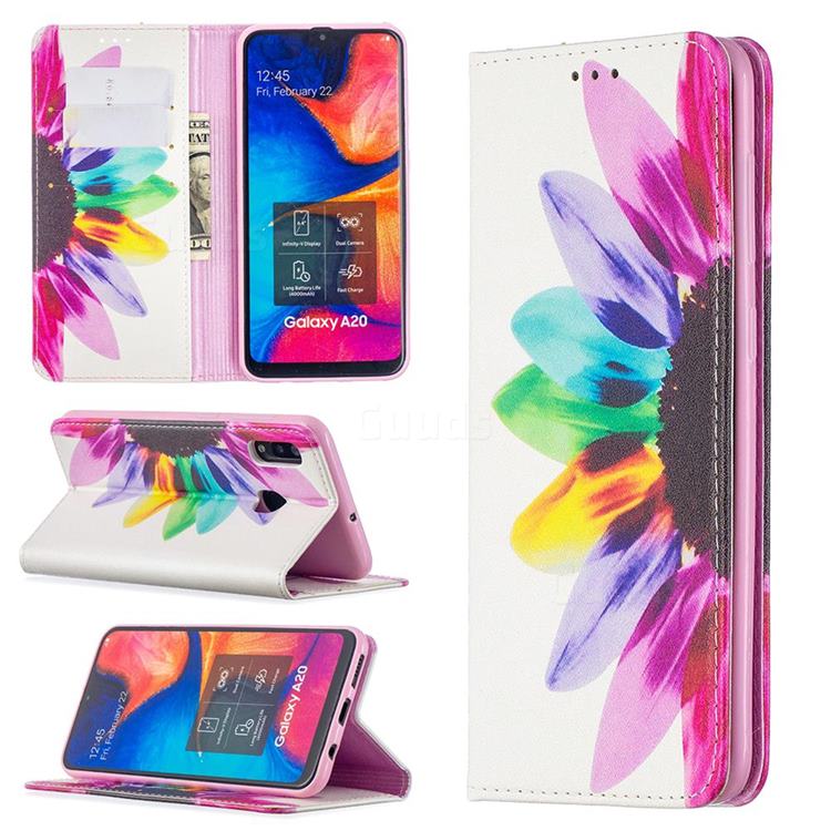 Sun Flower Slim Magnetic Attraction Wallet Flip Cover for Samsung Galaxy A20