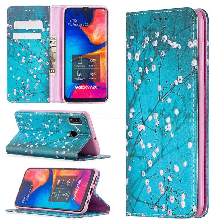 Plum Blossom Slim Magnetic Attraction Wallet Flip Cover for Samsung Galaxy A20