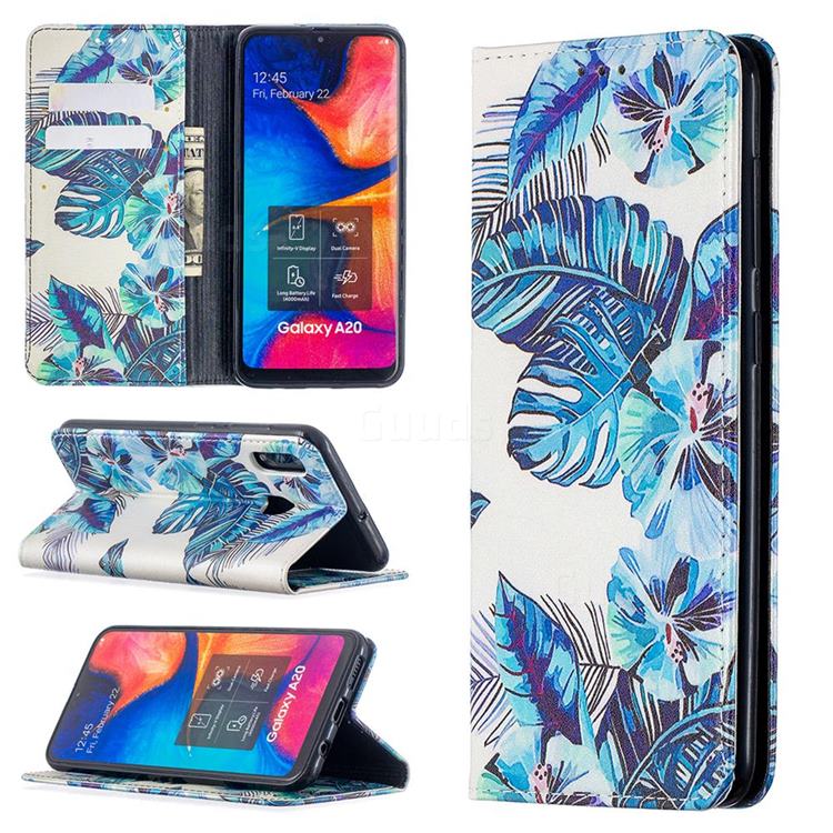 Blue Leaf Slim Magnetic Attraction Wallet Flip Cover for Samsung Galaxy A20