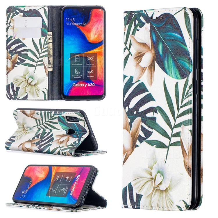 Flower Leaf Slim Magnetic Attraction Wallet Flip Cover for Samsung Galaxy A20