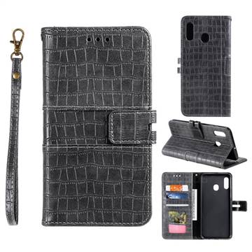 Luxury Crocodile Magnetic Leather Wallet Phone Case for Samsung Galaxy A20 - Gray