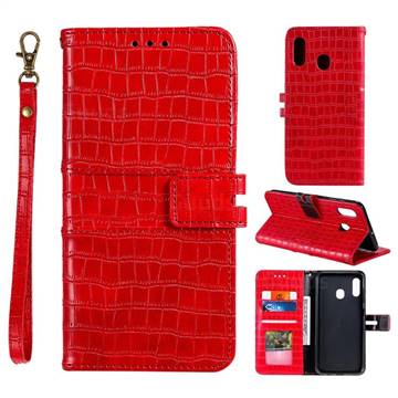 Luxury Crocodile Magnetic Leather Wallet Phone Case for Samsung Galaxy A20 - Red