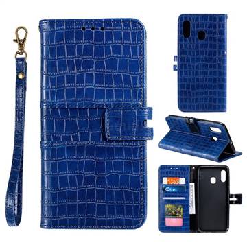 Luxury Crocodile Magnetic Leather Wallet Phone Case for Samsung Galaxy A20 - Blue