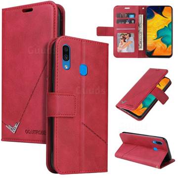 GQ.UTROBE Right Angle Silver Pendant Leather Wallet Phone Case for Samsung Galaxy A20 - Red