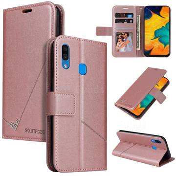 GQ.UTROBE Right Angle Silver Pendant Leather Wallet Phone Case for Samsung Galaxy A20 - Rose Gold