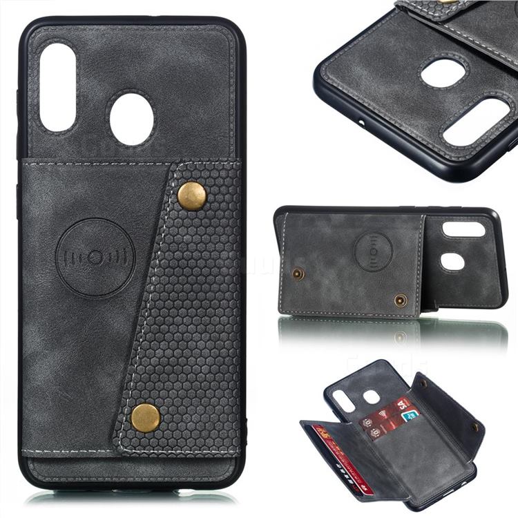 Retro Multifunction Card Slots Stand Leather Coated Phone Back Cover for Samsung Galaxy A20 - Gray