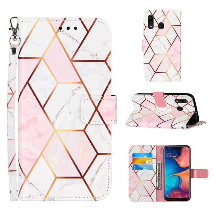 Pink White Stitching Color Marble Leather Wallet Case for Samsung Galaxy A20