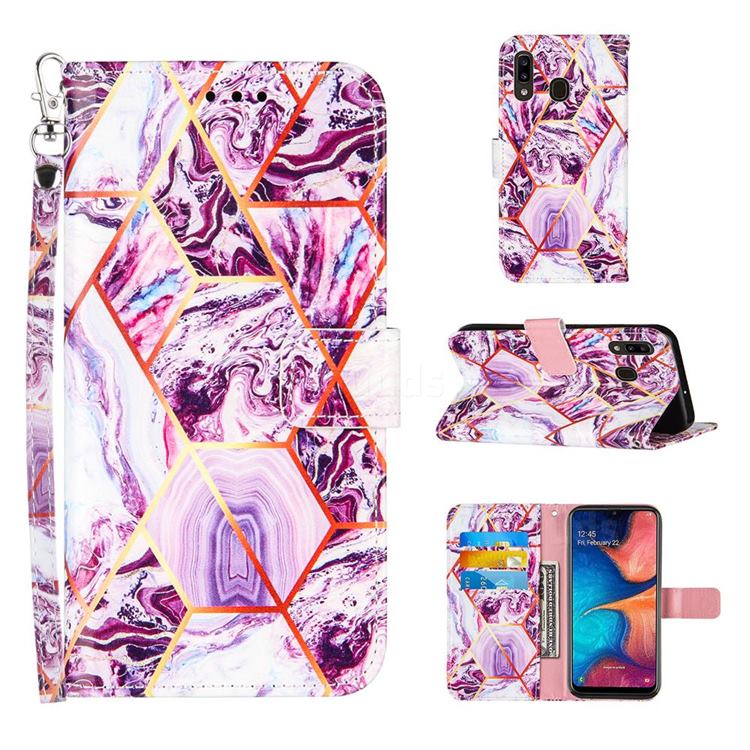 Dream Purple Stitching Color Marble Leather Wallet Case for Samsung Galaxy A20