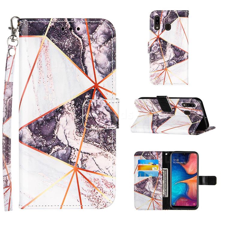 Black and White Stitching Color Marble Leather Wallet Case for Samsung Galaxy A20