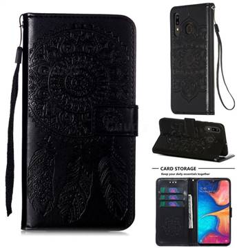 Embossing Dream Catcher Mandala Flower Leather Wallet Case for Samsung Galaxy A20 - Black