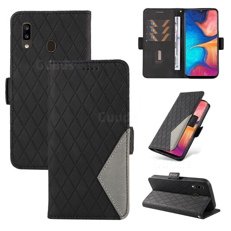Grid Pattern Splicing Protective Wallet Case Cover for Samsung Galaxy A20 - Black