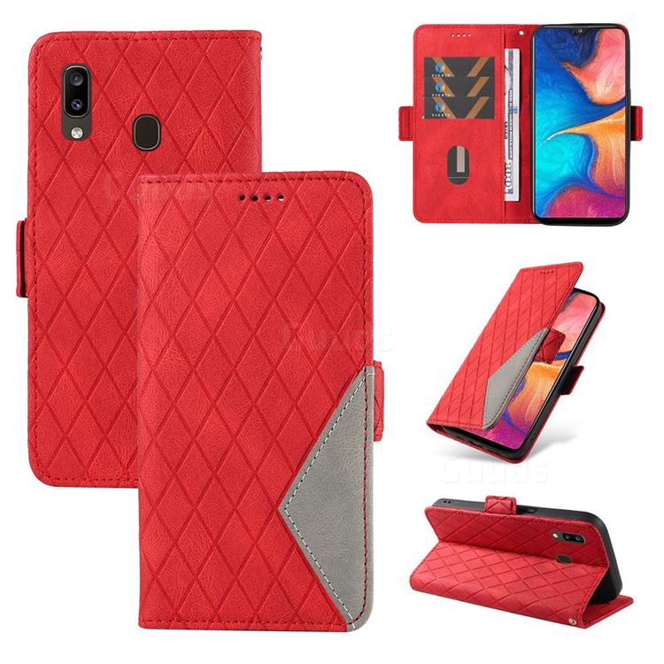 Grid Pattern Splicing Protective Wallet Case Cover for Samsung Galaxy A20 - Red
