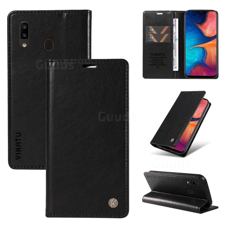 YIKATU Litchi Card Magnetic Automatic Suction Leather Flip Cover for Samsung Galaxy A20 - Black