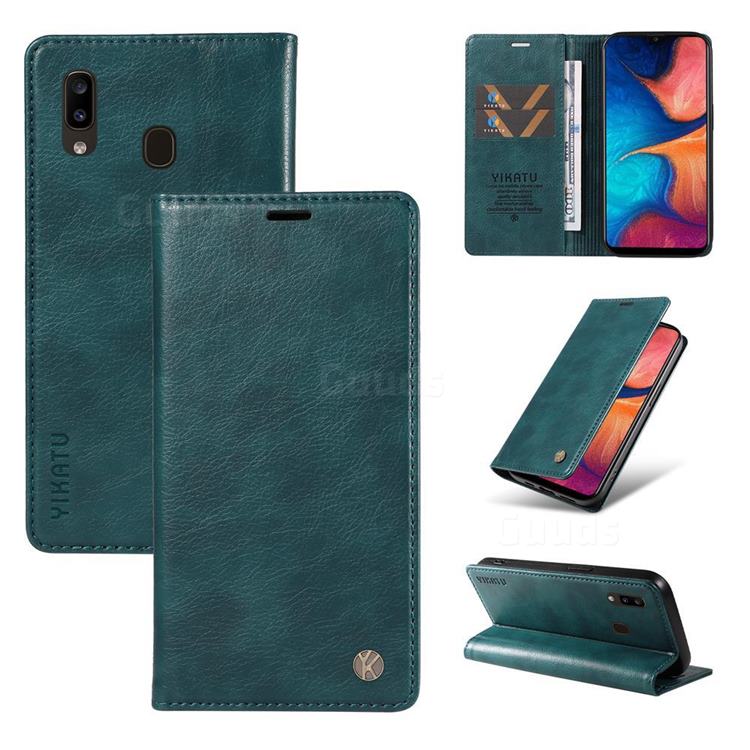 YIKATU Litchi Card Magnetic Automatic Suction Leather Flip Cover for Samsung Galaxy A20 - Dark Blue