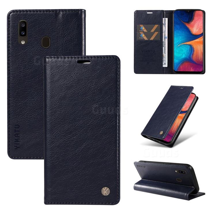 YIKATU Litchi Card Magnetic Automatic Suction Leather Flip Cover for Samsung Galaxy A20 - Navy Blue