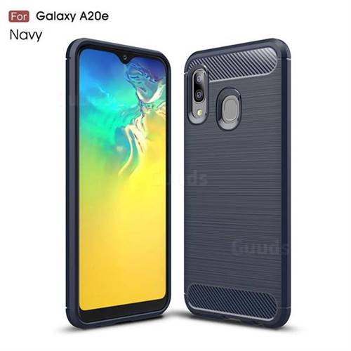 Luxury Carbon Fiber Brushed Wire Drawing Silicone TPU Back Cover for Samsung Galaxy A20e - Navy