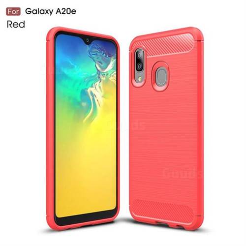 Luxury Carbon Fiber Brushed Wire Drawing Silicone TPU Back Cover for Samsung Galaxy A20e - Red